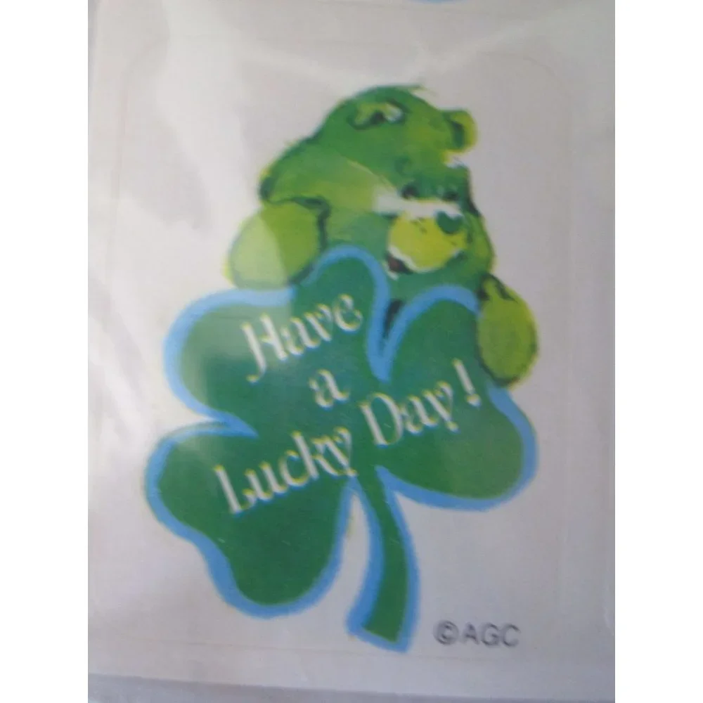 Good Luck Care Bear Shamrock St Patricks Day Vintage Stickers Two Sheets Used - Picture 4 of 13